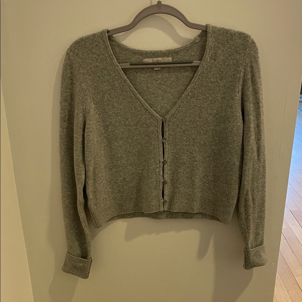 Loft Women's V-Neck Button-Up Sweater - Grey